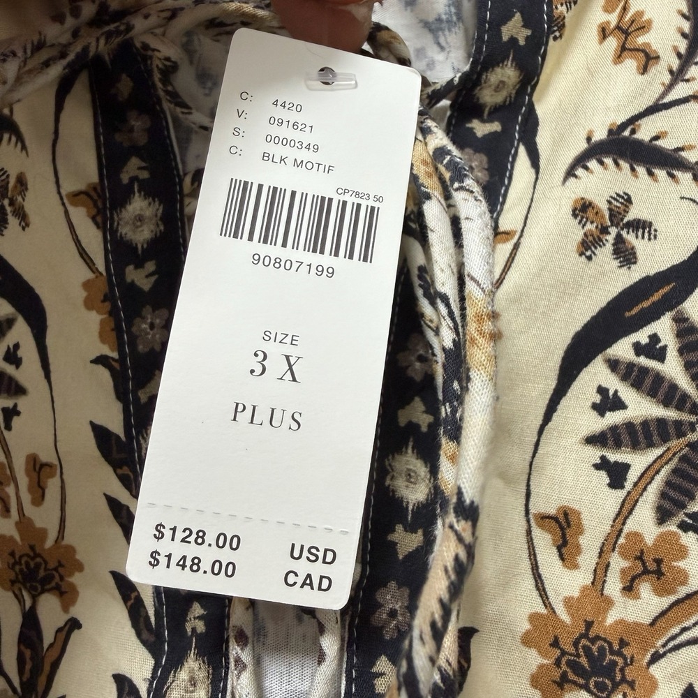 Anthropologie Pleated Floral Puff Sleeve Blouse Size 3X Black Motif Boho NEW - Picture 7 of 9